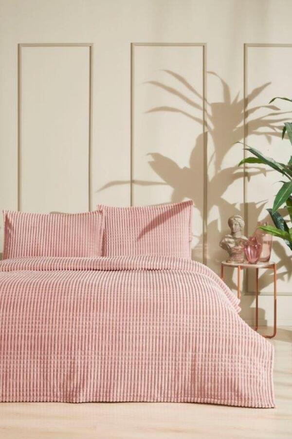 Özdilek Battaniye Seti Çift Kişilik Modern Line Piramit Pudra