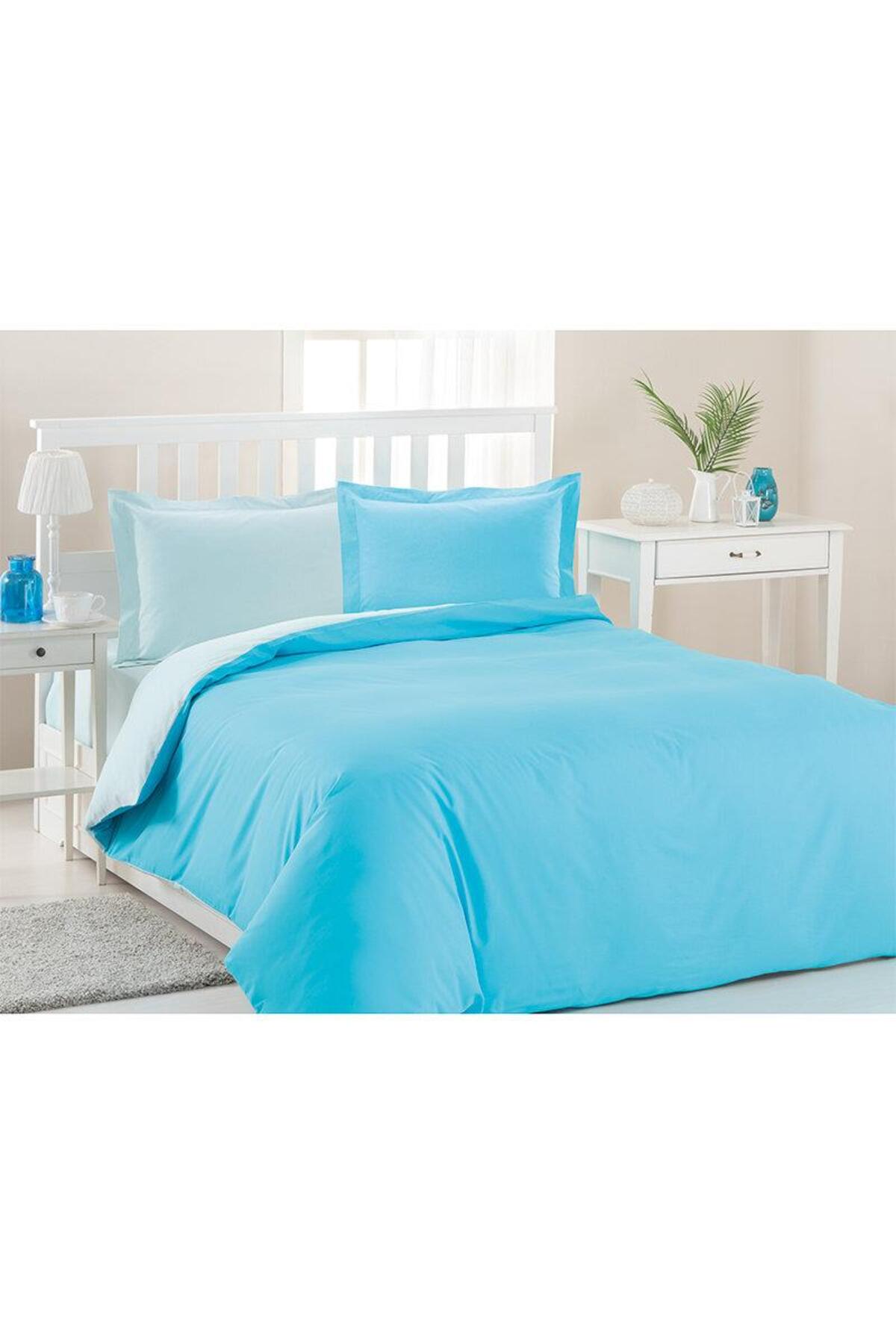 Özdilek Nevresim Takımı Çift Kişilik Ranforce Colormix Düz Mint-İndigo