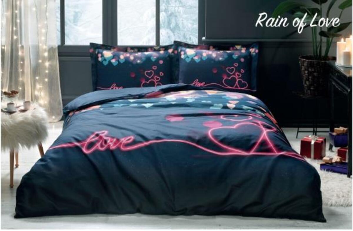 Özdilek Nevresim Takımı Çift Kişilik Ranforce Rain Of Love Lacivert