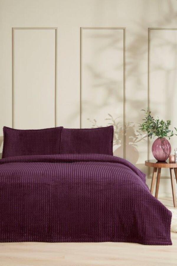 Özdilek Battaniye Seti Çift Kişilik Modern Line Piramit Mürdüm