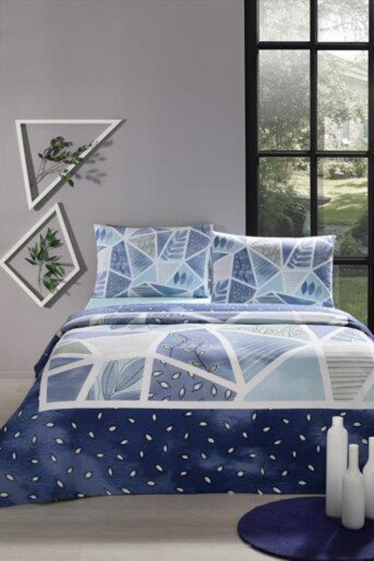 Özdilek Pike Takımı Çift Kişilik Ranforce Patch Natural Mavi