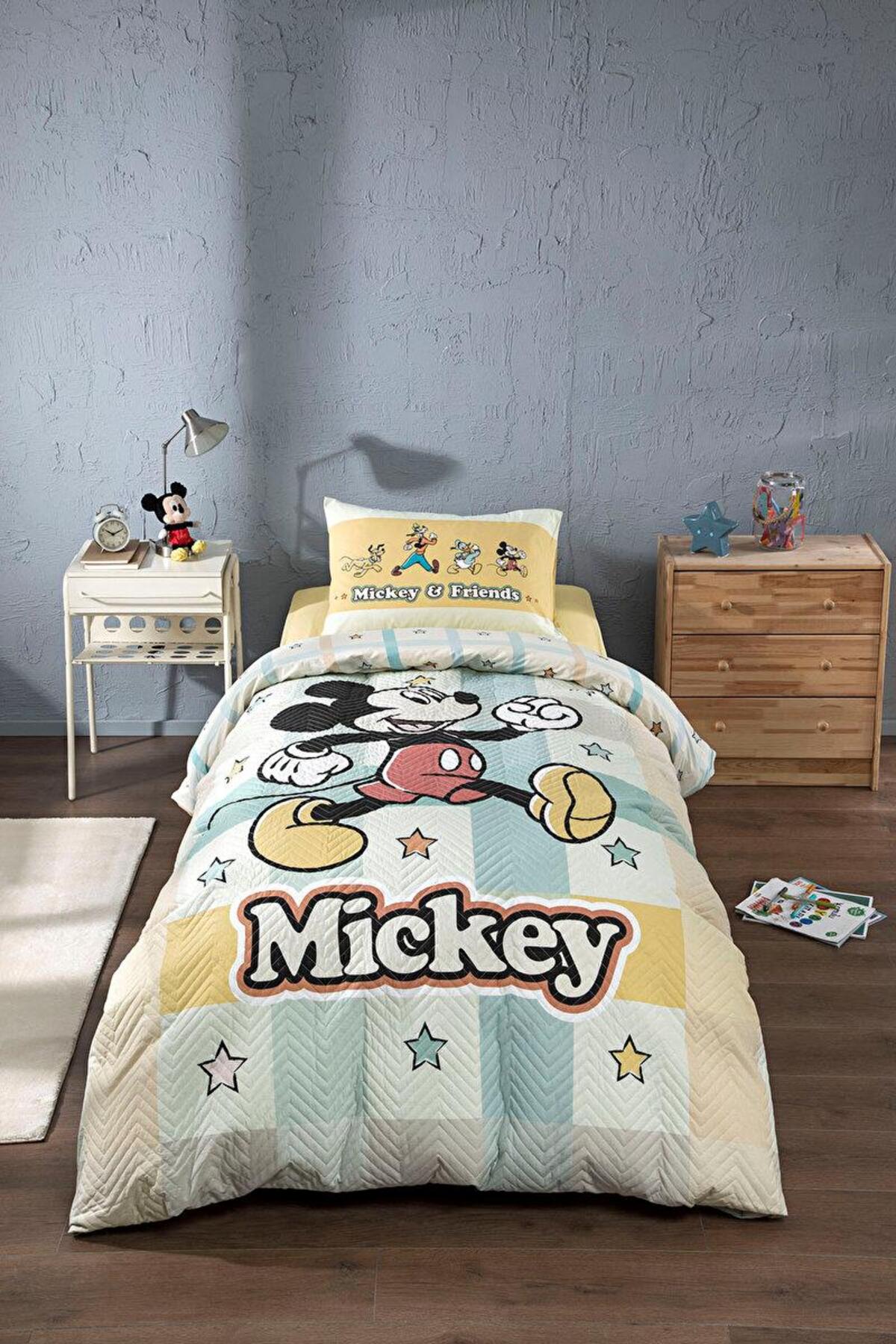 Özdilek Nevresim Takımı Tek Kişilik Kapitone Lisanslı Mickey Mouse Sarı