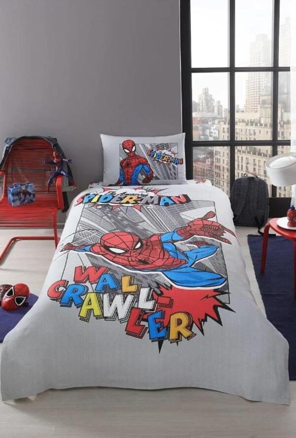 Özdilek Pike Takımı Tek Kişilik Lisanlı Spiderman Wall Gri