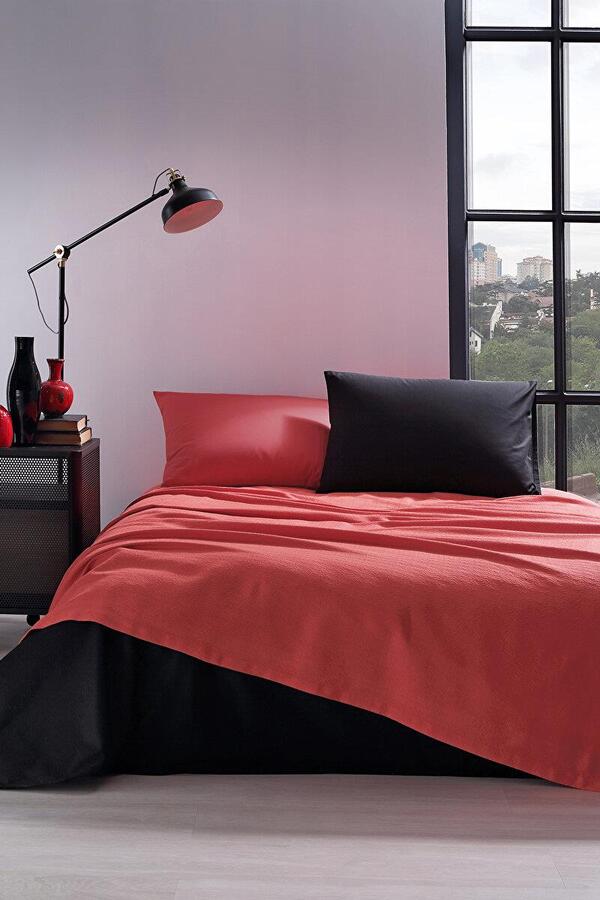 Özdilek Pike Takımı Tek Kişilik Ranforce Colormix Kırmızı-Siyah