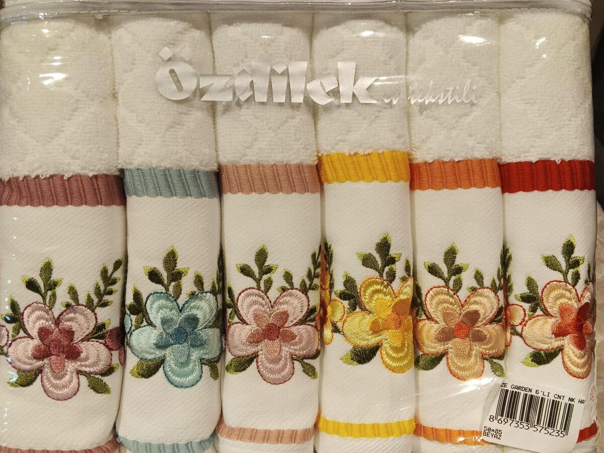 Özdilek Havlu 50*90 6Lı Çantalı Nakışlı Roze Garden Beyaz