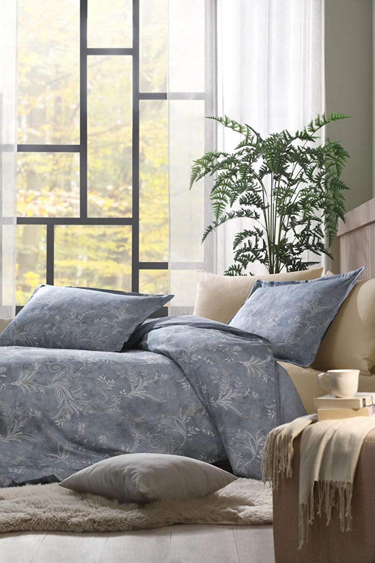 Özdilek Nevresim Takımı Tek Kişilik Ranforce Fitted Espıral Flor Mavi