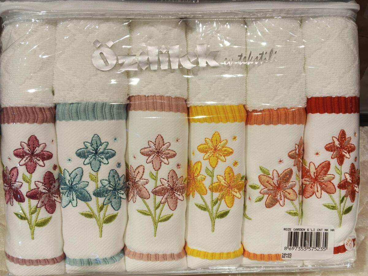 Özdilek Havlu 50*90 6Lı Çantalı Nakışlı Roze Garden Beyaz