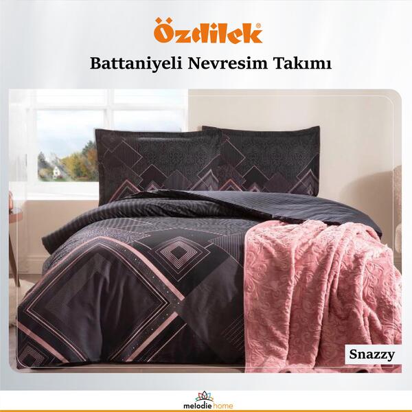 Özdilek Nevresim Takımı Çift Kişilik Ranforce Trendy Battaniyeli Snazzy Siyah