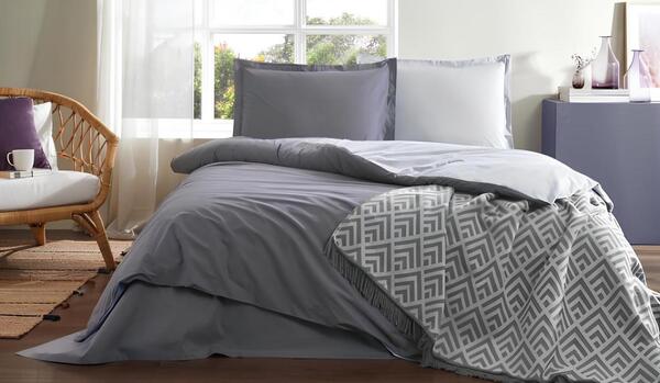 Özdilek Nevresim Takımı Çift Kişilik Rf Pamuklu Battaniye Gümüş-Antrasit