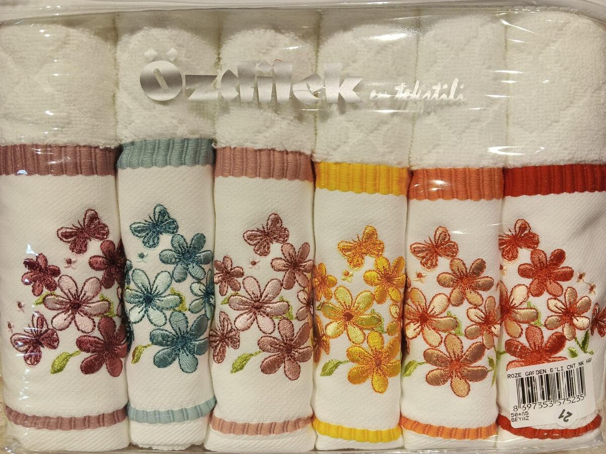 Özdilek Havlu 50*90 6Lı Çantalı Nakışlı Roze Garden Beyaz