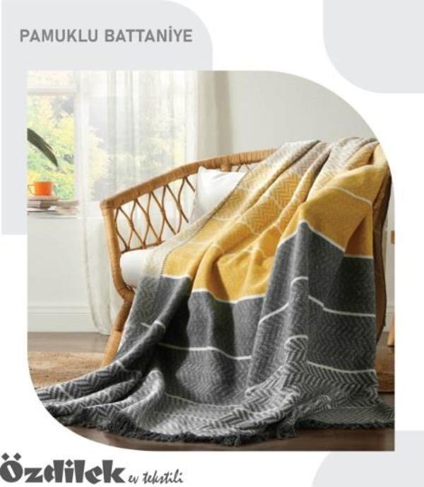 Özdilek Battaniye Çift Kişilik Pamuklu Colorıda Sarı