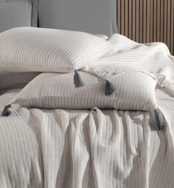 Özdilek Pike Takımı Çift Kişilik Ponponlu Liya Gri